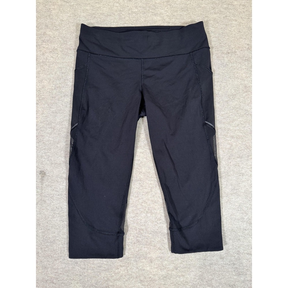 Lululemon Leggings Womens 12 Black‎ Capri Mesh Panel Pockets Running Yoga Gym